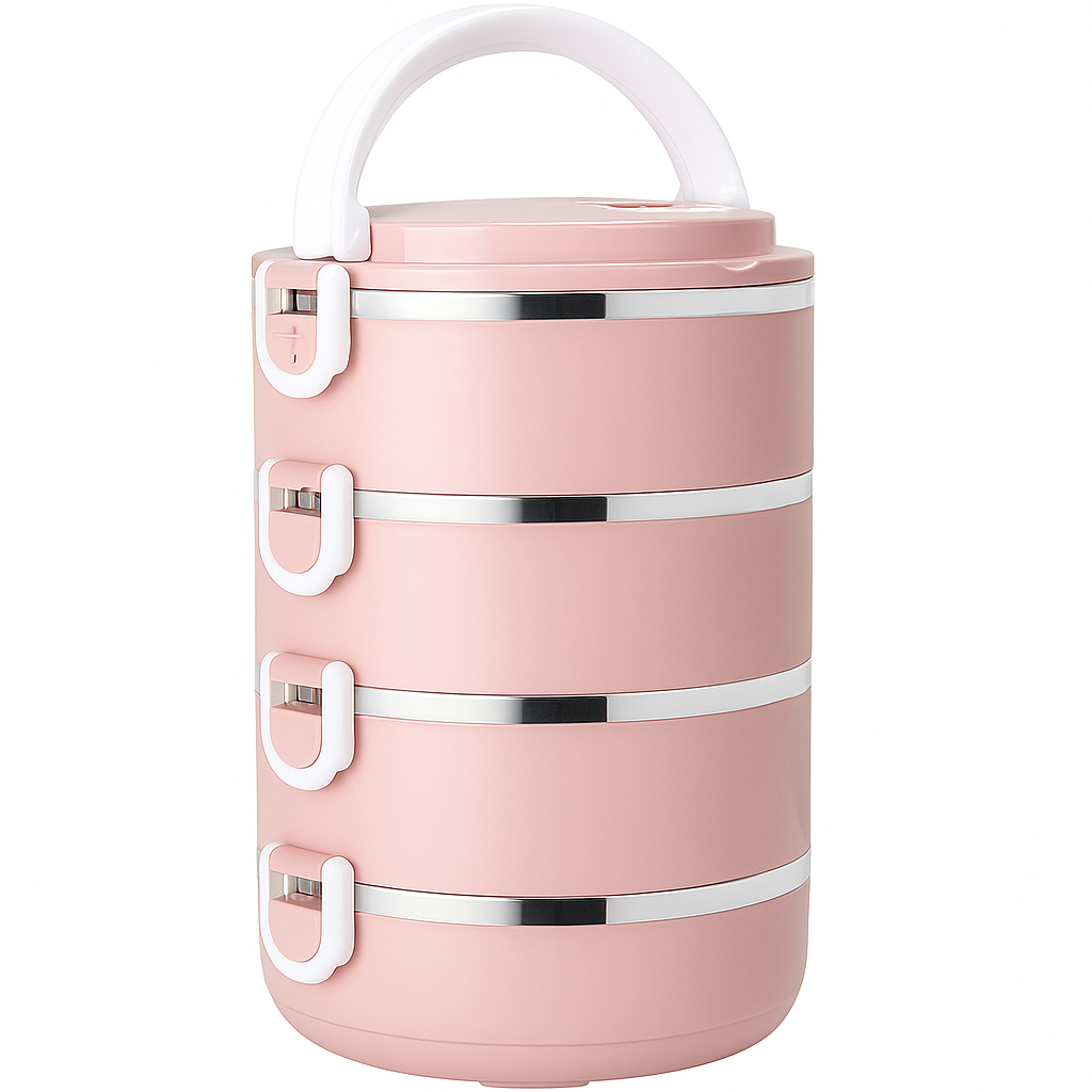 Round Vacuum Stainless Steel Lunch Box – 4 Layer (Multi-Color)