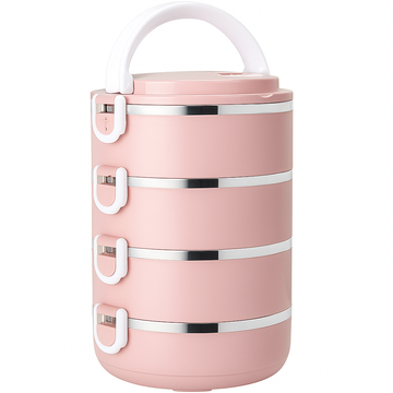 Round Vacuum Stainless Steel Lunch Box – 4 Layer (Multi-Color)