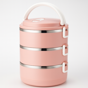 Round Vacuum Stainless Steel Lunch Box – 3 Layer (Multi-Color)