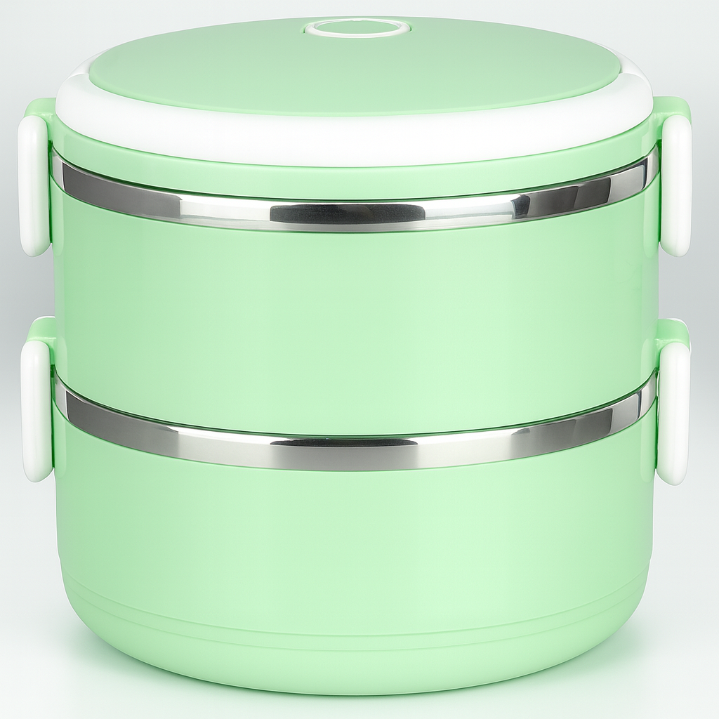 Round Vacuum Stainless Steel Lunch Box – 2 Layer (Multi-Color)