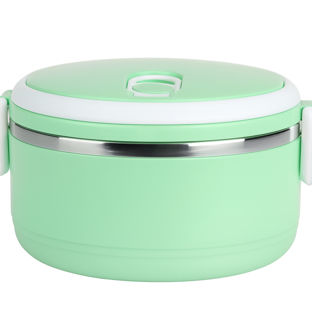Round Vacuum Stainless Steel Lunch Box – 1 Layer (Multi-Color)