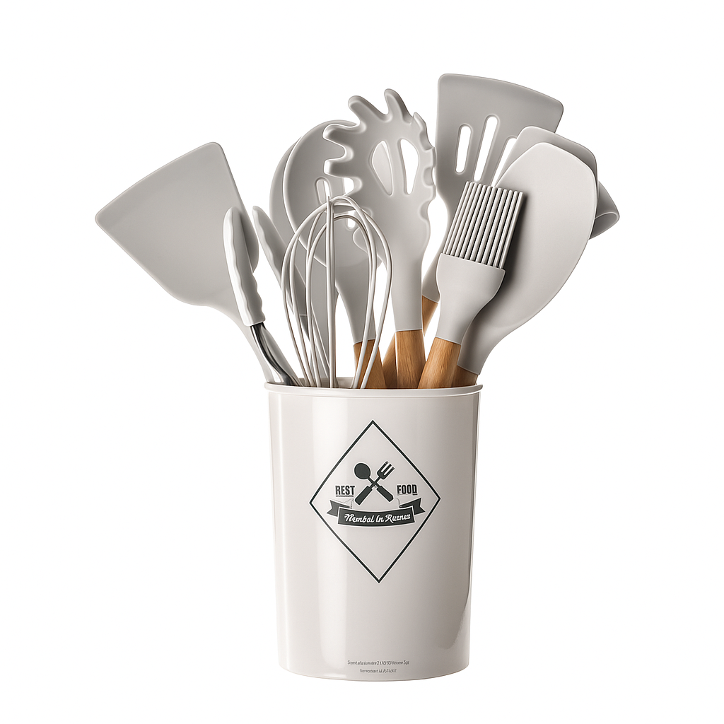 12-Piece Silicone Cooking Utensil Set – Grey, Heat-Resistant