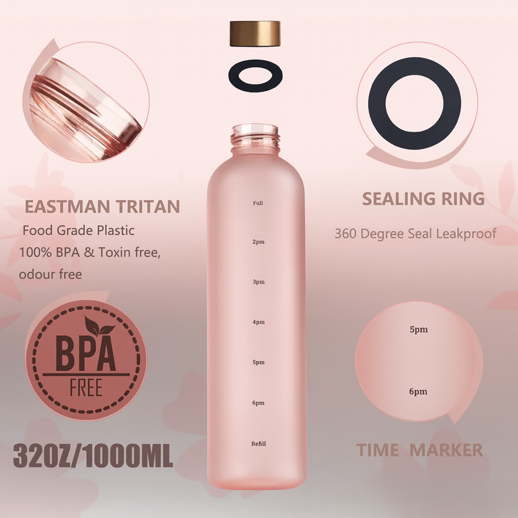 Motivational Water Bottle With Time Marker Multicolor